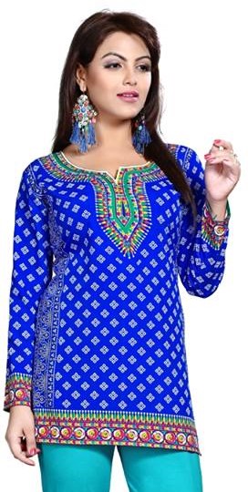 blue crepe printed floral kurti